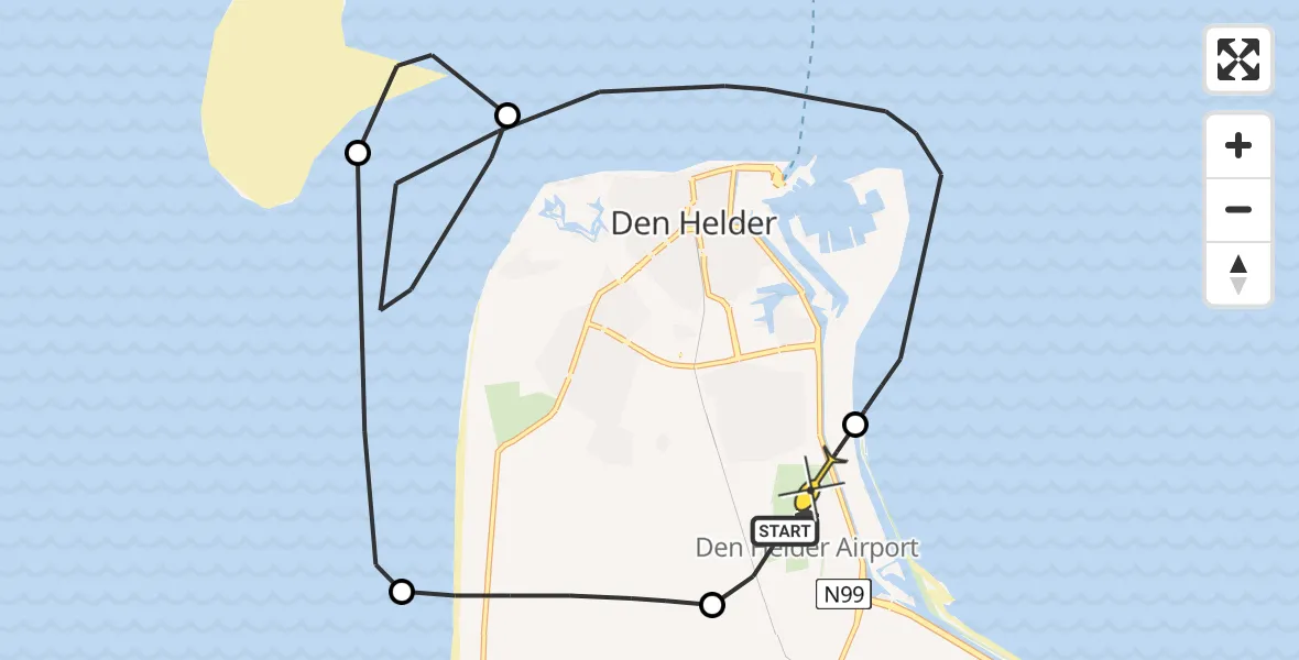 Routekaart van de vlucht: Kustwachthelikopter naar Vliegveld De Kooy, Middenvliet