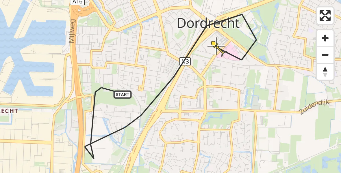 Routekaart van de vlucht: Lifeliner 2 naar Dordrecht, Jos Visserpad