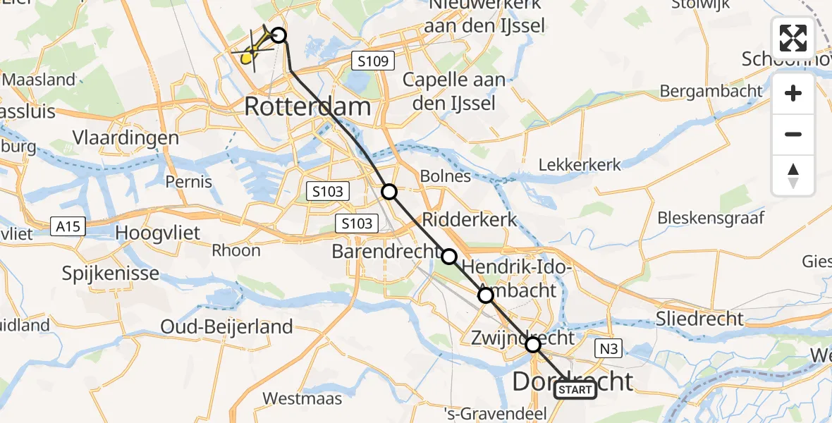 Routekaart van de vlucht: Lifeliner 2 naar Rotterdam The Hague Airport, Krispijnseweg