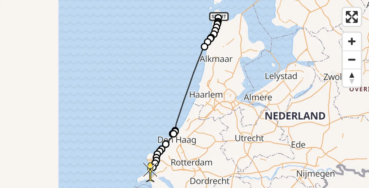 Routekaart van de vlucht: Kustwachthelikopter naar Goedereede, Middenvliet