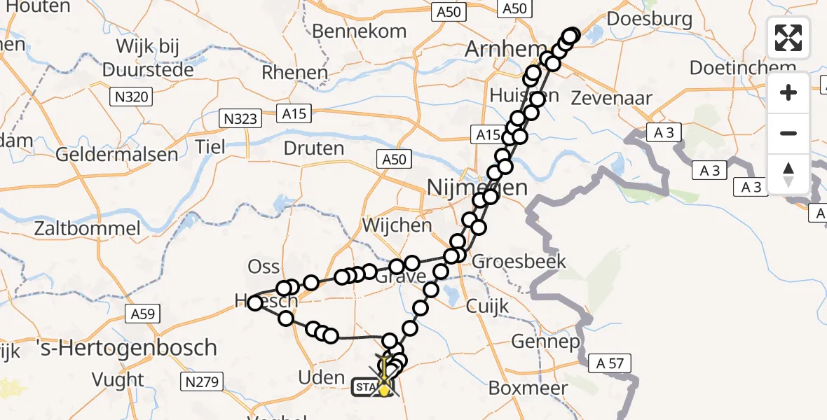 Routekaart van de vlucht: Lifeliner 3 naar Volkel, Zeelandsedijk