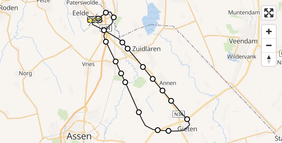 Routekaart van de vlucht: Lifeliner 4 naar Groningen Airport Eelde, Duinstraat