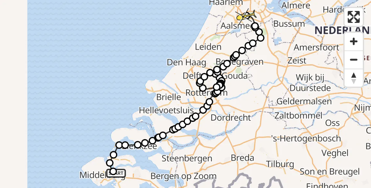 Routekaart van de vlucht: Politieheli naar Schiphol, Zeekraal