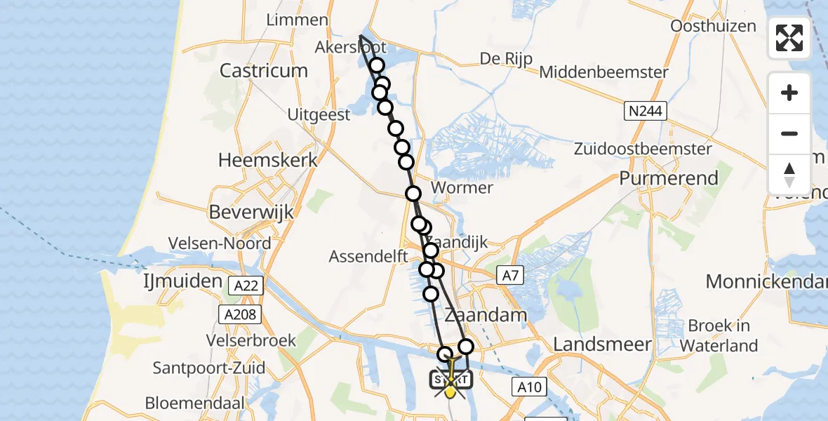 Routekaart van de vlucht: Lifeliner 1 naar Amsterdam Heliport, Hemweg