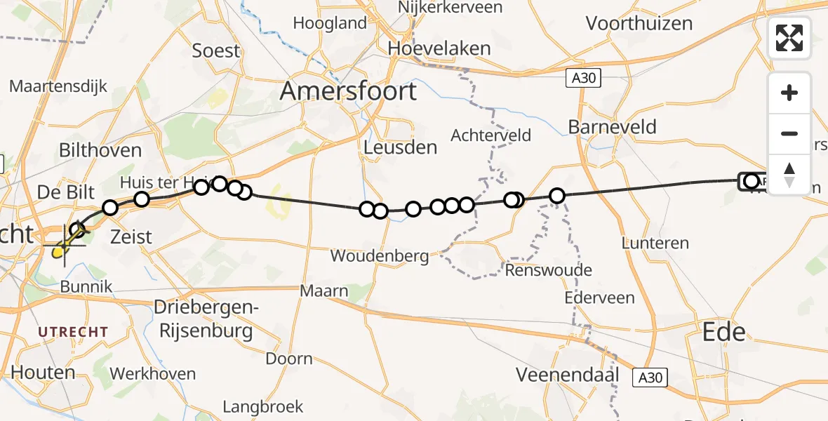 Routekaart van de vlucht: Lifeliner 3 naar Universitair Medisch Centrum Utrecht, Koudhoornweg