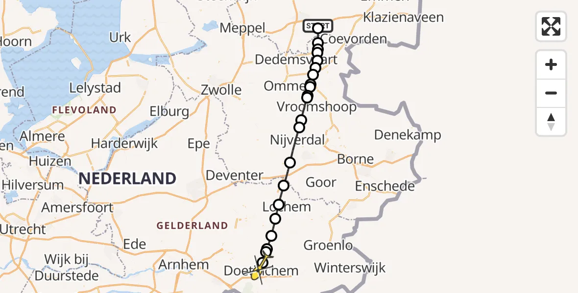 Routekaart van de vlucht: Lifeliner 4 naar Doetinchem, Bossen Hollandscheveld