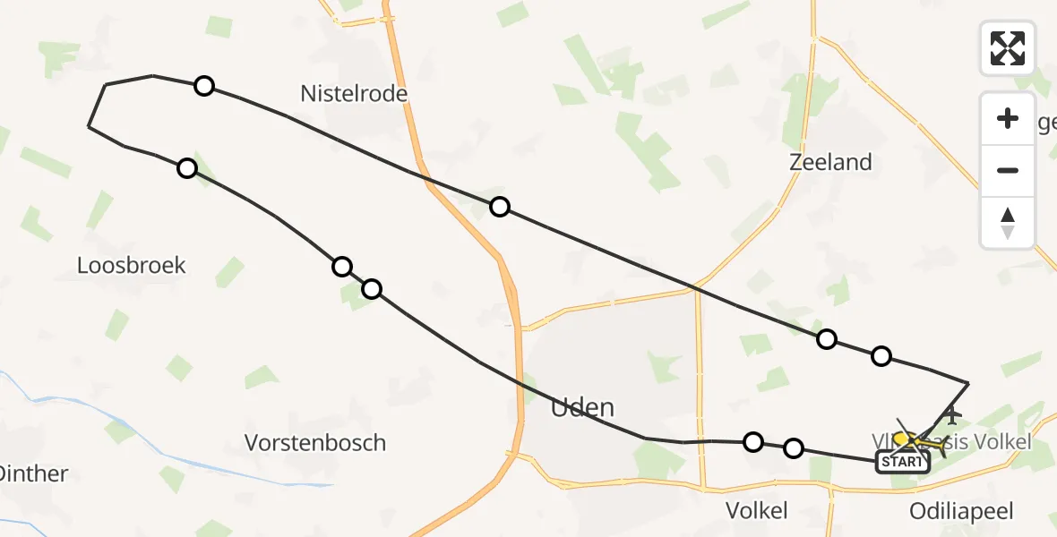 Routekaart van de vlucht: Politieheli naar Vliegbasis Volkel, Venstraat