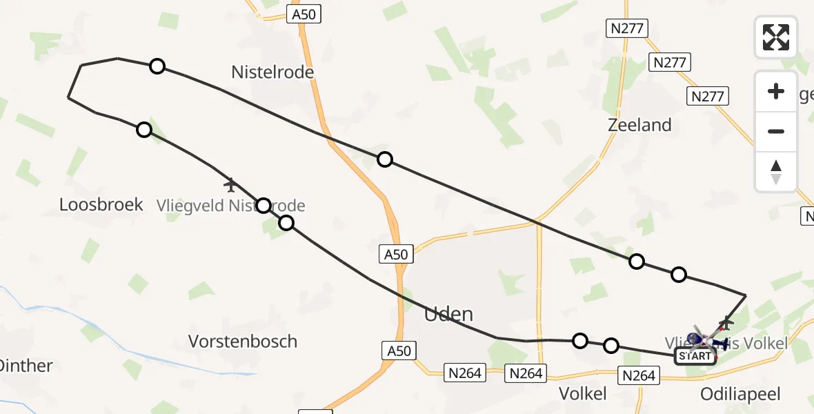 Vluchtroute Politiehelikopter van Vliegbasis Volkel naar Vliegbasis Volkel