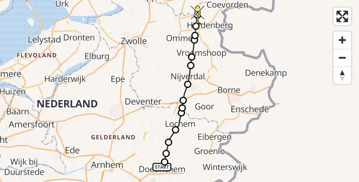 Routekaart van de vlucht: Lifeliner 4 naar Slagharen, Heidenbroekse Vloed