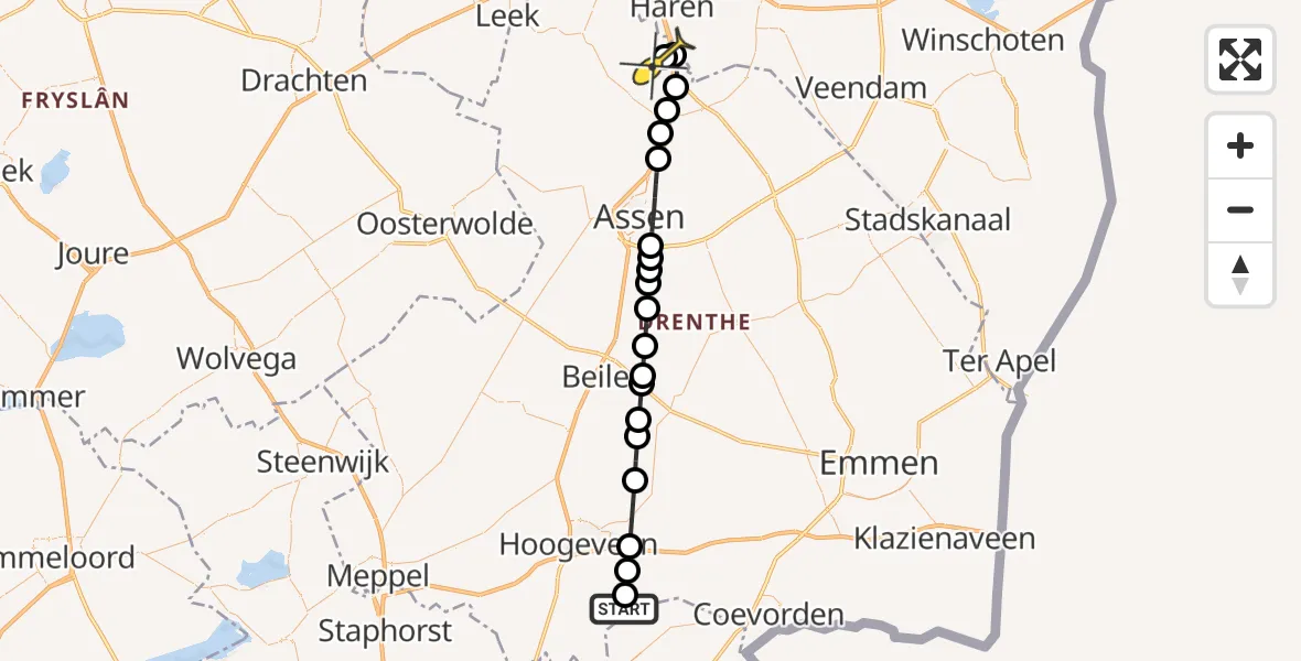 Routekaart van de vlucht: Lifeliner 4 naar Groningen Airport Eelde, Pekel