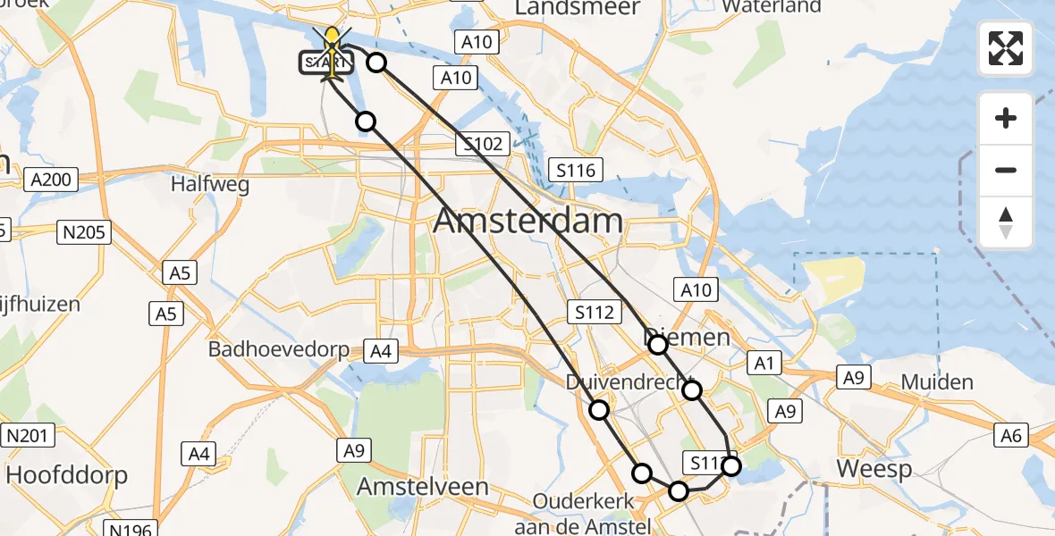 Routekaart van de vlucht: Lifeliner 1 naar Amsterdam Heliport, Maltaweg