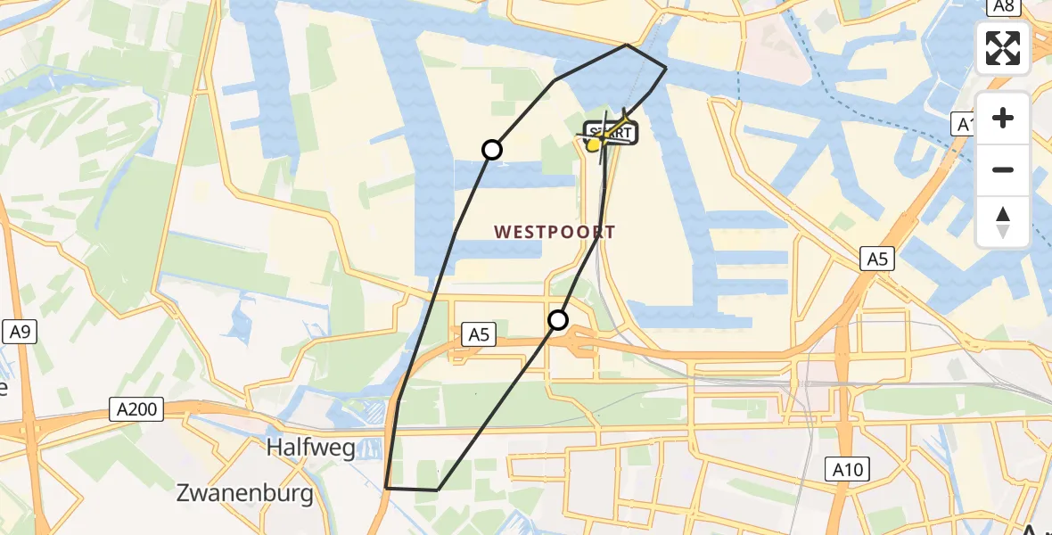 Routekaart van de vlucht: Lifeliner 1 naar Amsterdam Heliport, Hornweg