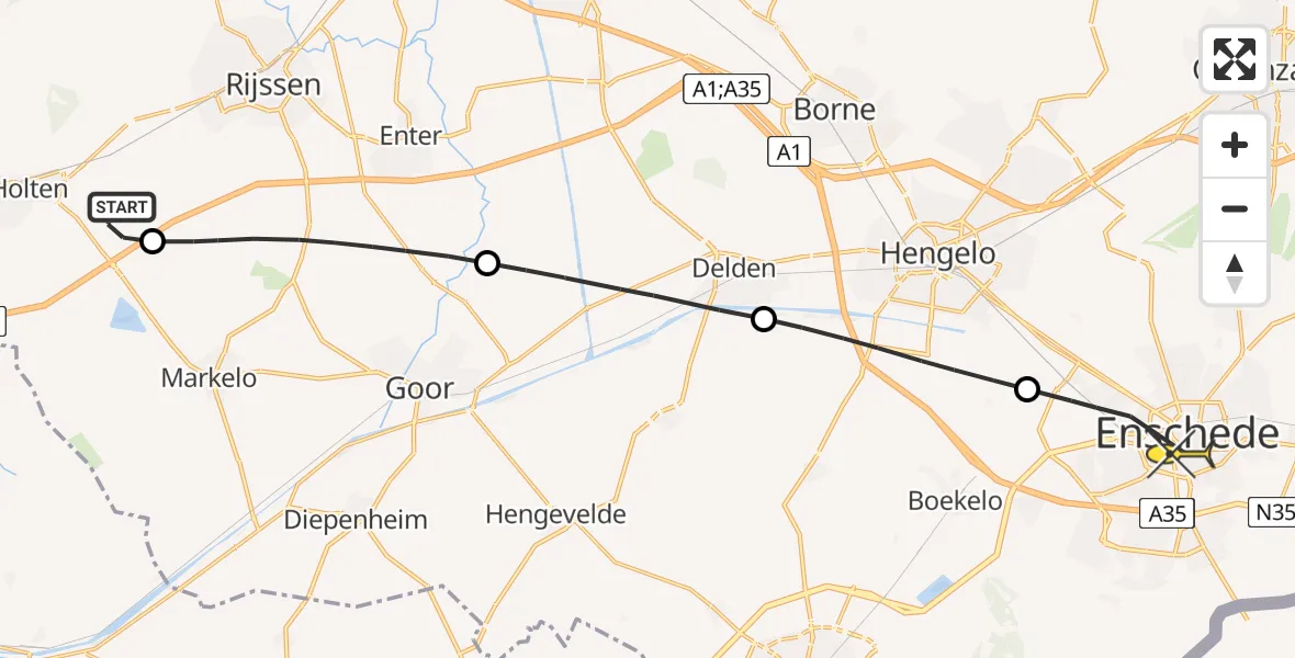 Routekaart van de vlucht: Lifeliner 3 naar Enschede, Meutgeertsweg