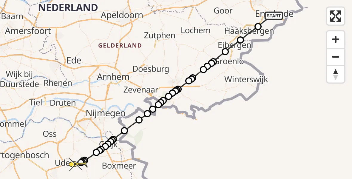 Routekaart van de vlucht: Lifeliner 3 naar Vliegbasis Volkel, Janninksweg