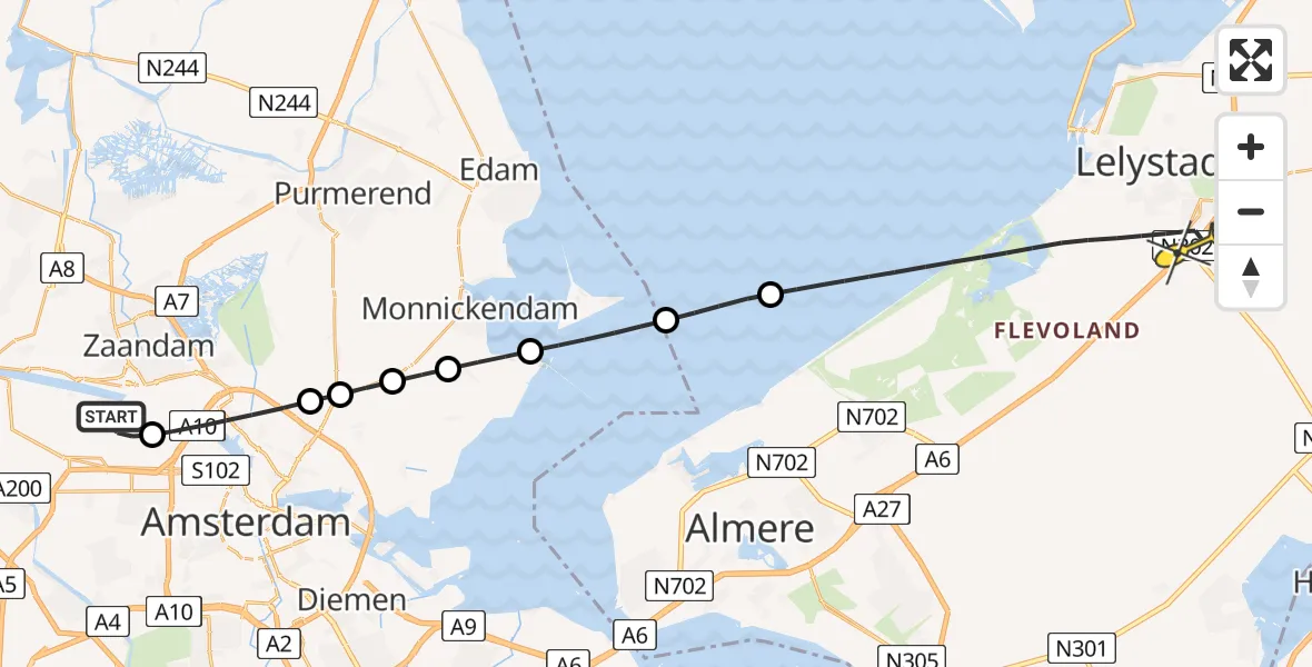 Routekaart van de vlucht: Lifeliner 1 naar Lelystad, Westhaven