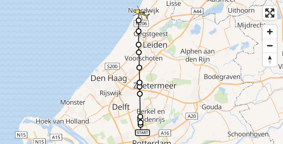 Routekaart van de vlucht: Lifeliner 2 naar Noordwijk, Oude Broekweg