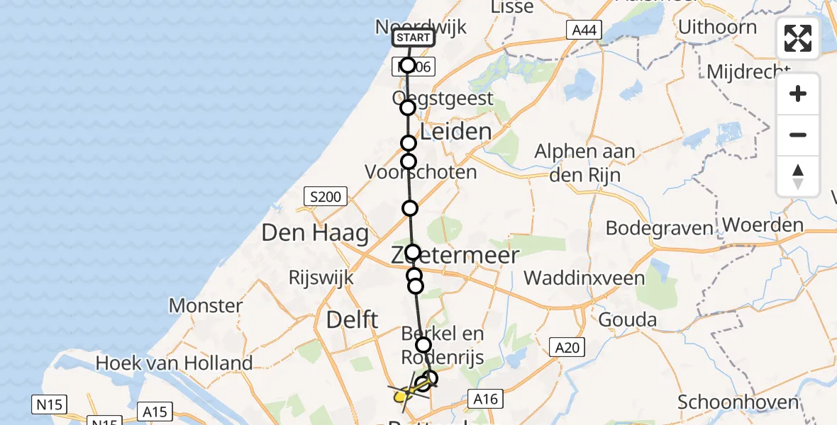 Routekaart van de vlucht: Lifeliner 2 naar Rotterdam The Hague Airport, Zwarteweg