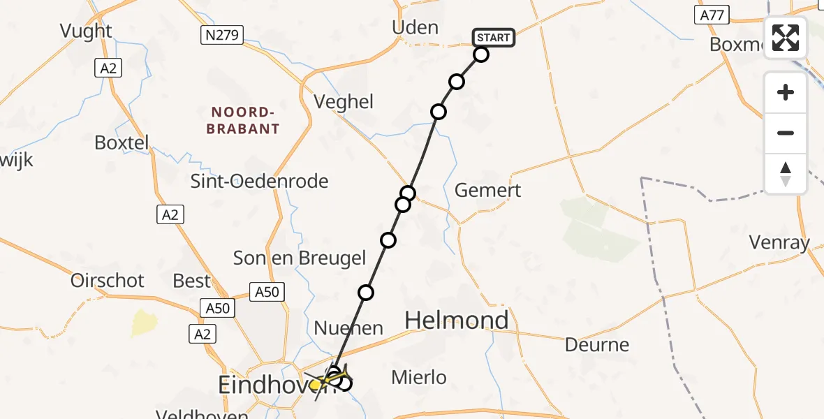 Routekaart van de vlucht: Lifeliner 3 naar Eindhoven, Rondweg Volkel