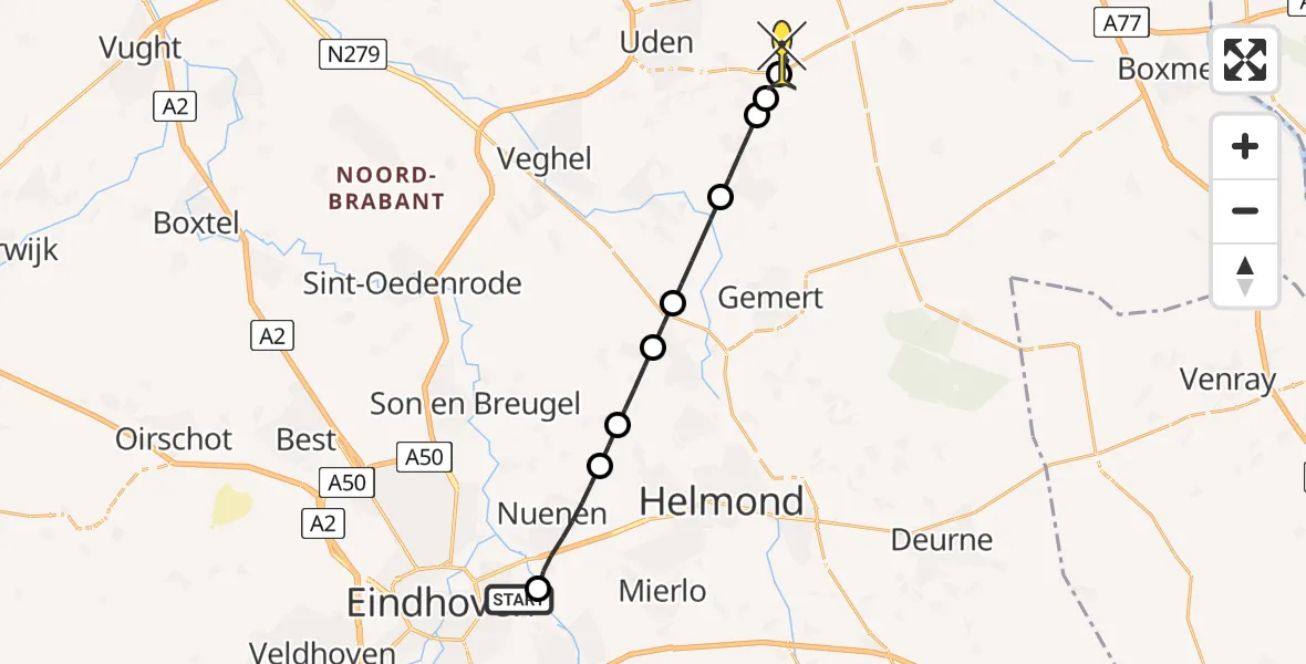 Routekaart van de vlucht: Lifeliner 3 naar Vliegbasis Volkel, Zeggenweg