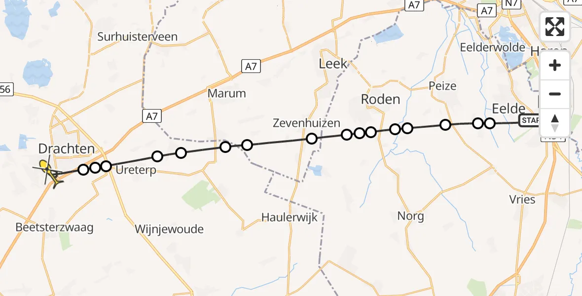 Routekaart van de vlucht: Lifeliner 4 naar Drachten, Molenweg