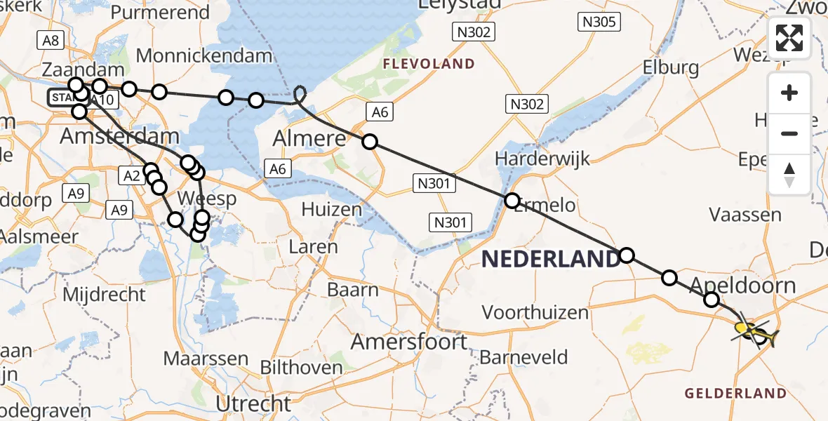 Routekaart van de vlucht: Lifeliner 1 naar Lieren, Corsicaweg