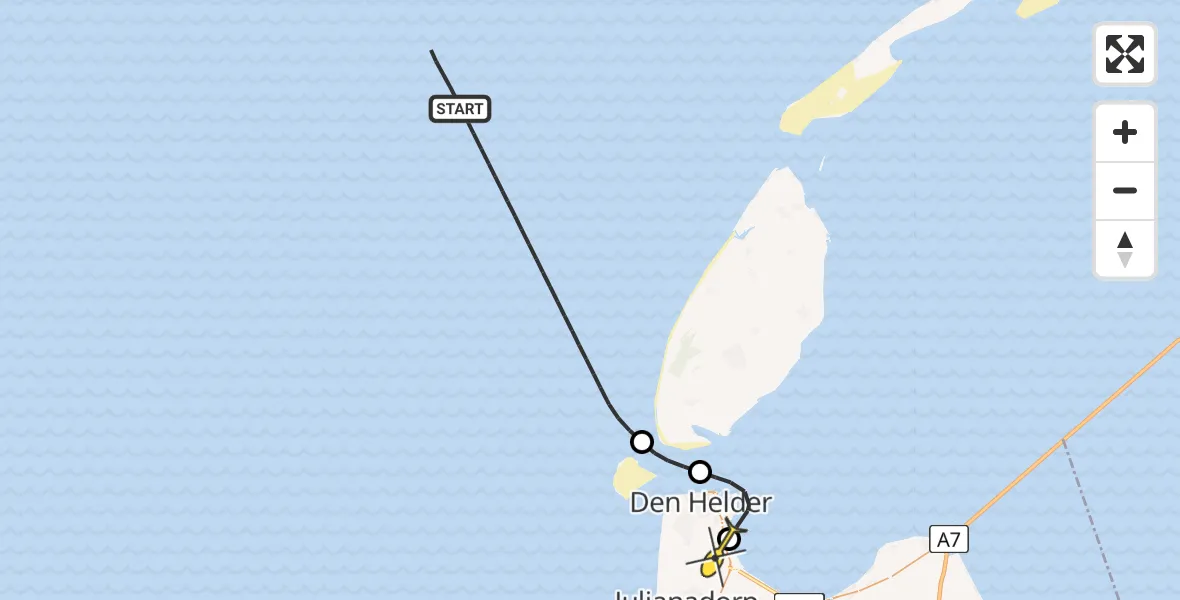 Routekaart van de vlucht: Kustwachthelikopter naar Vliegveld De Kooy, Doggersvaart