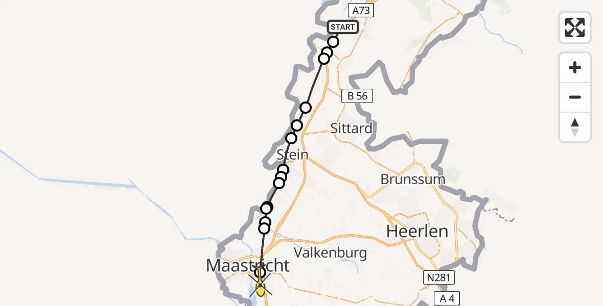 Routekaart van de vlucht: Lifeliner 3 naar Maastricht UMC+, Middelsgraaf