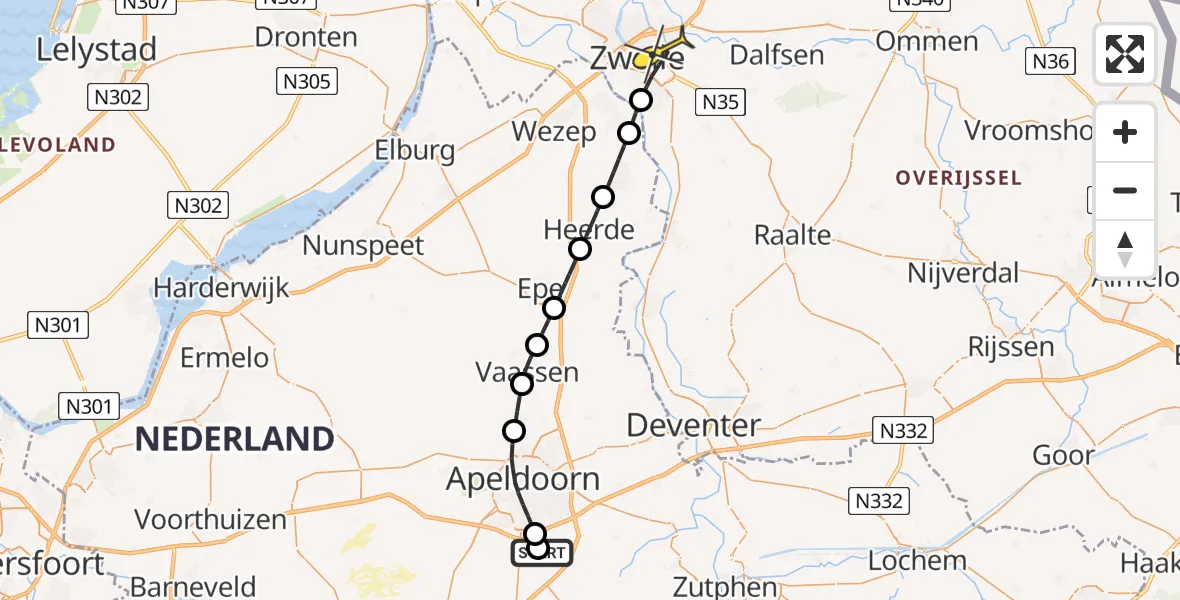 Routekaart van de vlucht: Lifeliner 1 naar Zwolle, Paramariboweg