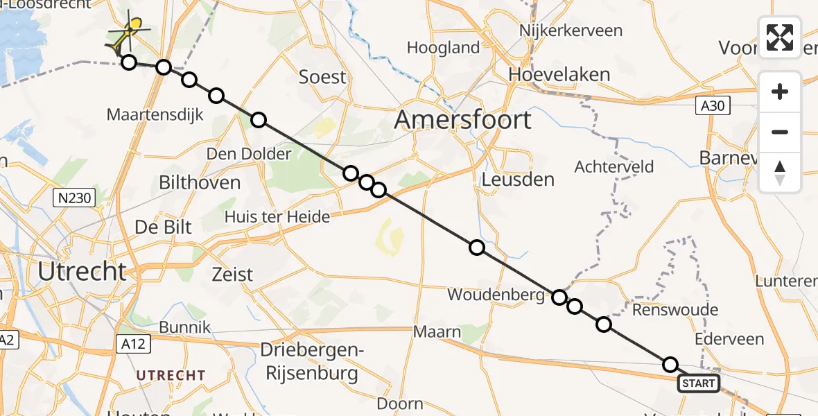 Routekaart van de vlucht: Lifeliner 2 naar Vliegveld Hilversum, Emminkhuizerlaan