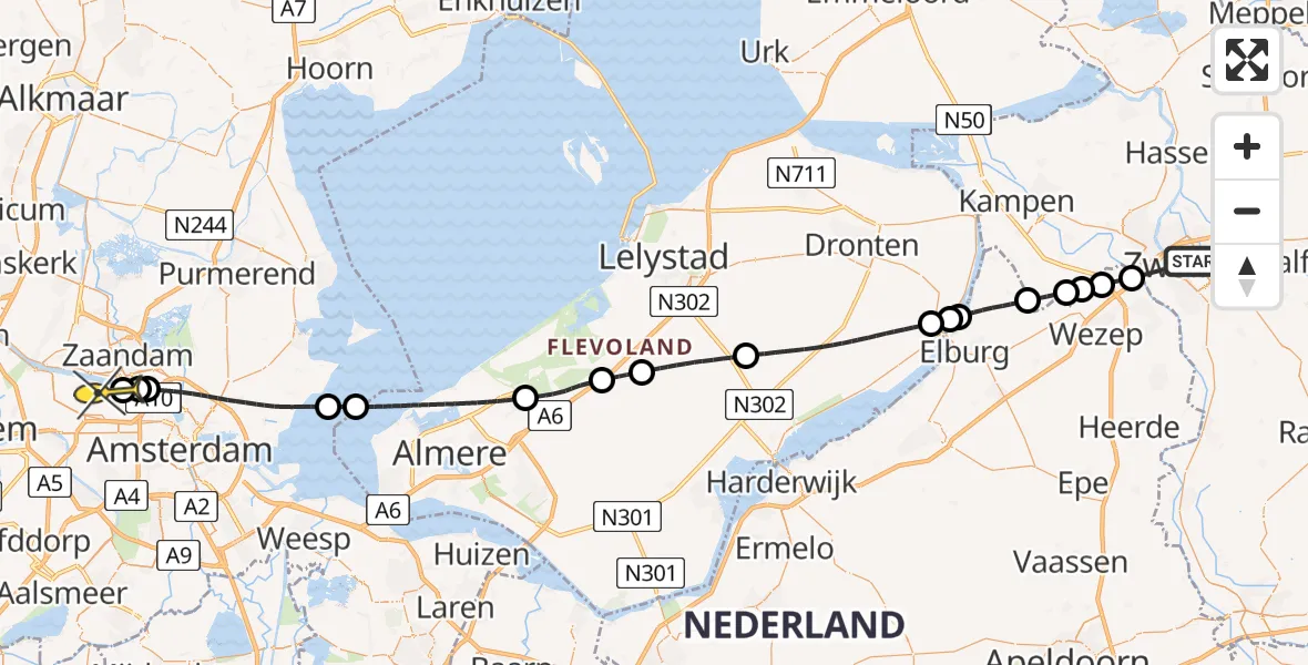 Routekaart van de vlucht: Lifeliner 1 naar Amsterdam Heliport, Almelose Kanaal