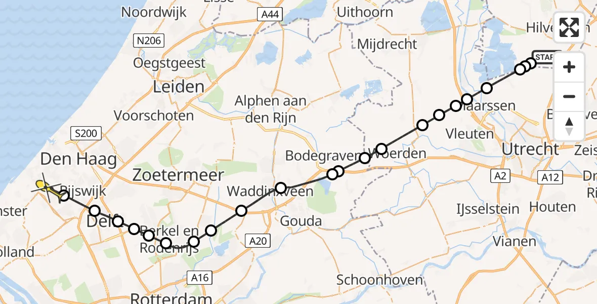 Routekaart van de vlucht: Lifeliner 2 naar Den Haag, Rading