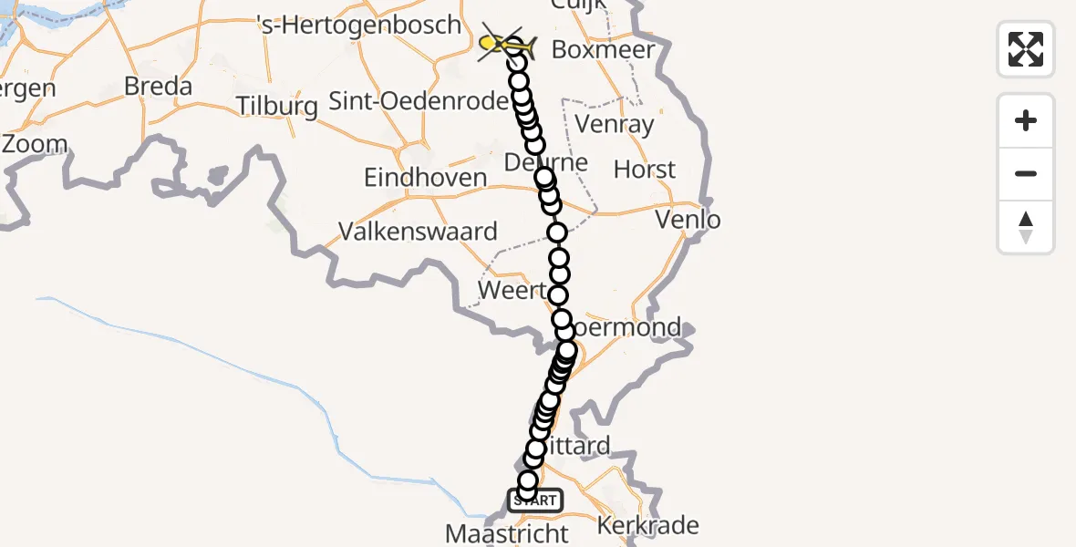 Routekaart van de vlucht: Lifeliner 3 naar Vliegbasis Volkel, Vliekerweg