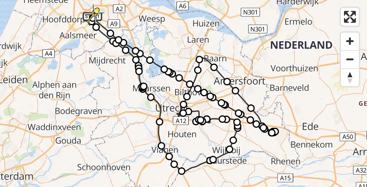 Routekaart van de vlucht: Politieheli naar Schiphol, Westerkimweg