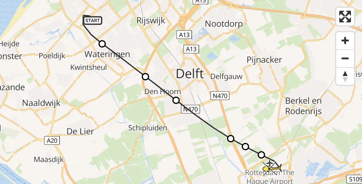 Routekaart van de vlucht: Lifeliner 2 naar Rotterdam The Hague Airport, Hoogveen