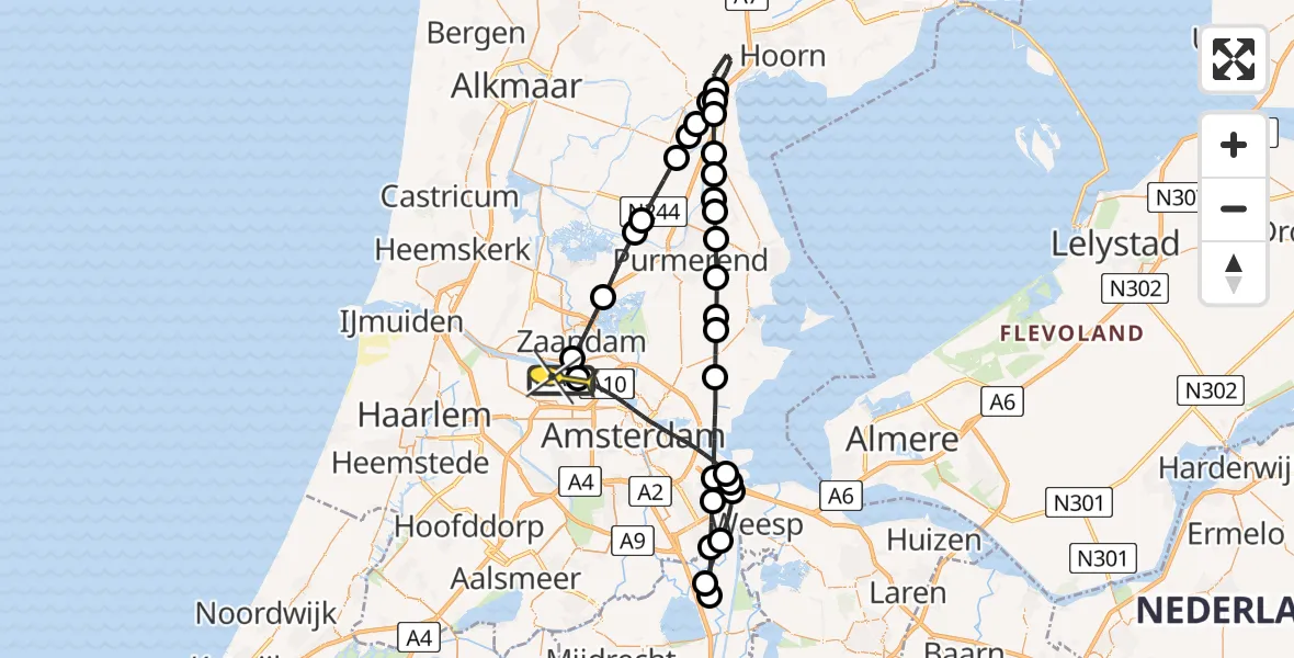 Routekaart van de vlucht: Lifeliner 1 naar Amsterdam Heliport, Hemtunnel