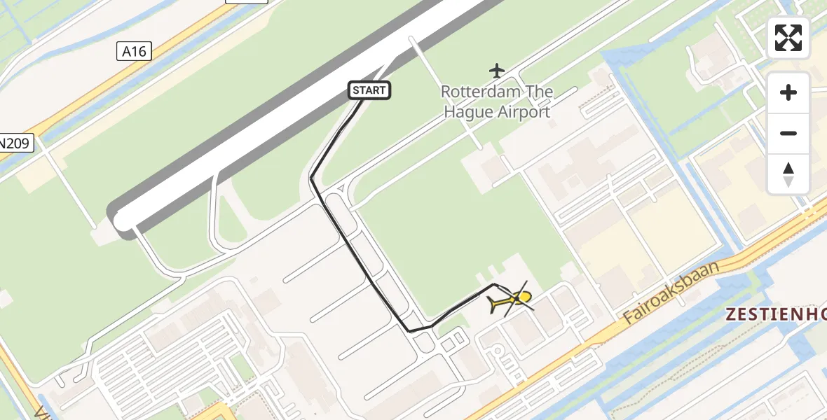 Routekaart van de vlucht: Kustwachthelikopter naar Rotterdam The Hague Airport, Fornebubaan