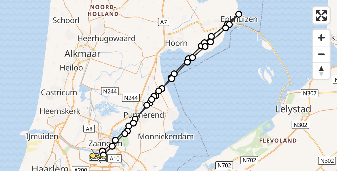 Routekaart van de vlucht: Lifeliner 1 naar Amsterdam Heliport, Cornelis Bruijnzeelweg