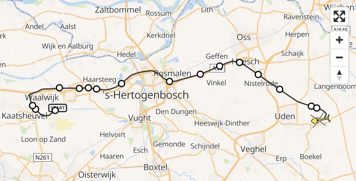 Routekaart van de vlucht: Politieheli naar Vliegbasis Volkel, Achterste Hoeve