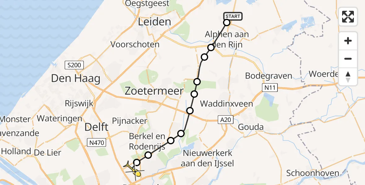 Routekaart van de vlucht: Lifeliner 2 naar Rotterdam The Hague Airport, Kruisweg