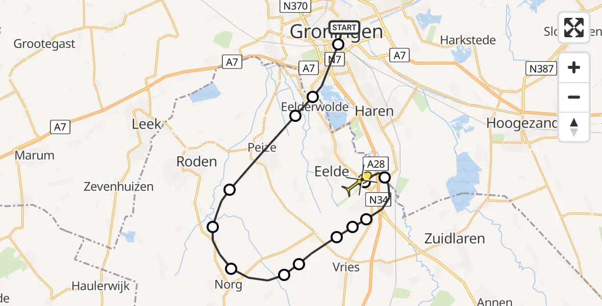 Routekaart van de vlucht: Lifeliner 4 naar Groningen Airport Eelde, Oude Stationsweg