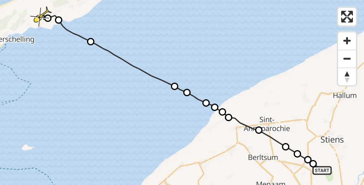 Routekaart van de vlucht: Ambulanceheli naar Midsland, Bitgumerlân