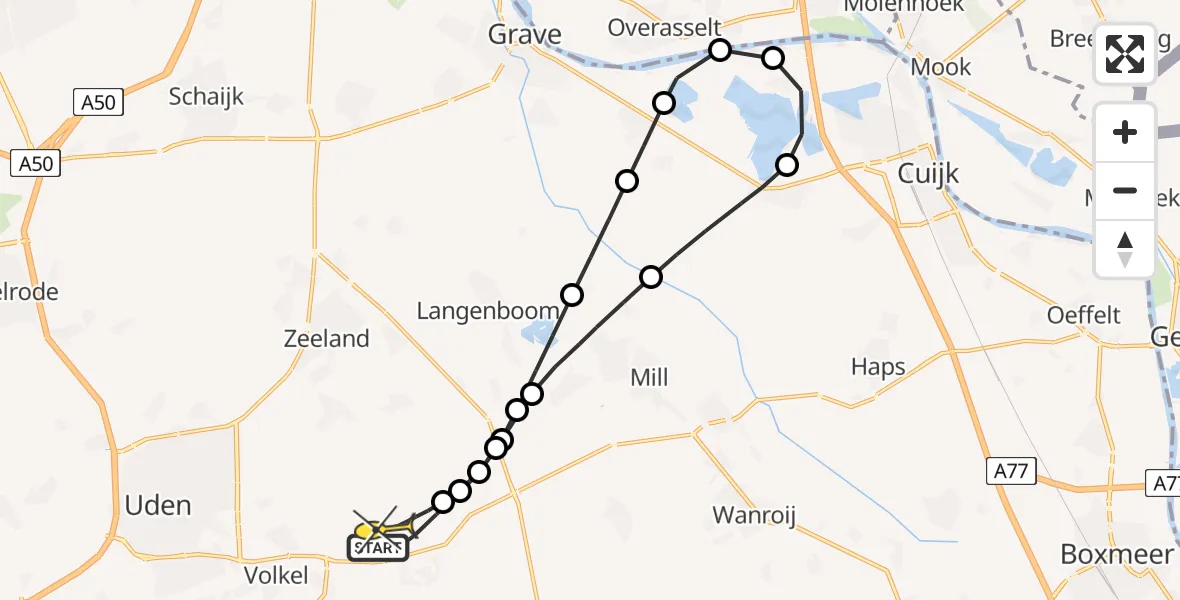 Routekaart van de vlucht: Lifeliner 3 naar Vliegbasis Volkel, Zeelandsedijk