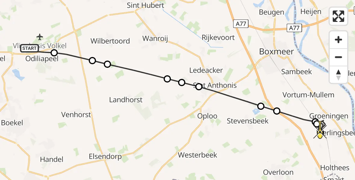 Routekaart van de vlucht: Lifeliner 3 naar Vierlingsbeek, Rogstraat