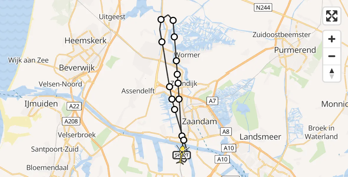 Routekaart van de vlucht: Lifeliner 1 naar Amsterdam Heliport, Grote Tocht