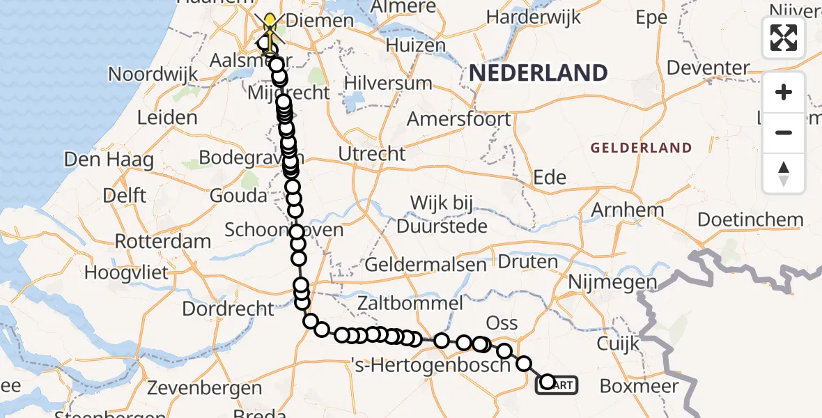 Routekaart van de vlucht: Politieheli naar Schiphol, Zeelandsedijk