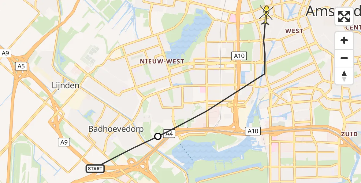 Routekaart van de vlucht: Politiehelikopter naar Amsterdam, Dellaertlaan