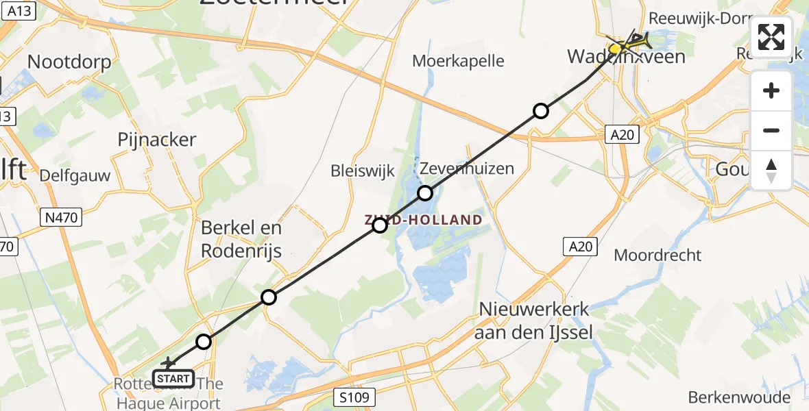 Routekaart van de vlucht: Lifeliner 2 naar Waddinxveen, Bovendijk