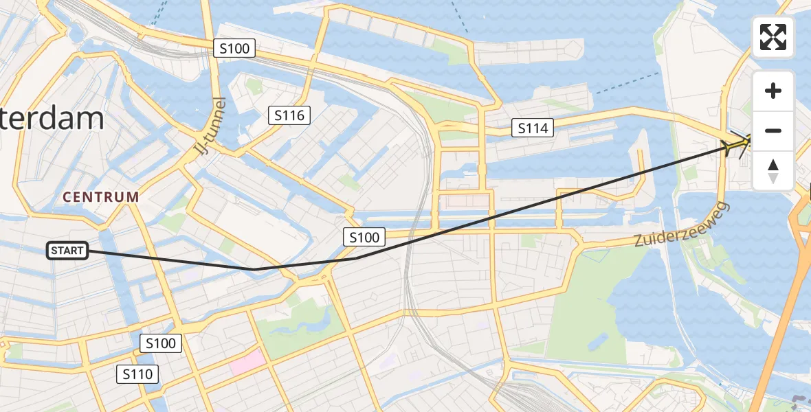 Routekaart van de vlucht: Politieheli naar Amsterdam, Plantage Muidergracht