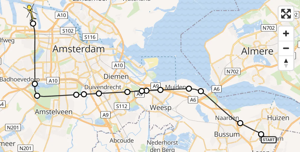 Routekaart van de vlucht: Lifeliner 1 naar Amsterdam Heliport, Tafelberg