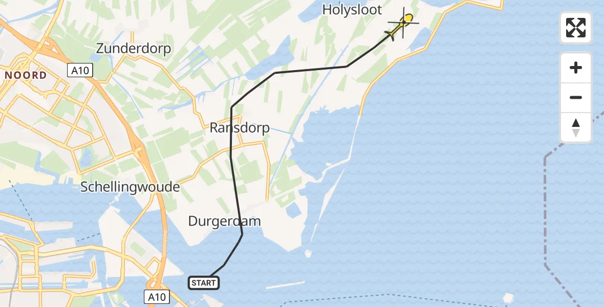 Routekaart van de vlucht: Politiehelikopter naar Amsterdam, Durgerdammerdijk